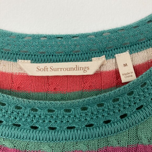 Soft Surroundings Isidor Sweater Size M Cable Knit Striped Cashmere Silk Cotton - Picture 7 of 8